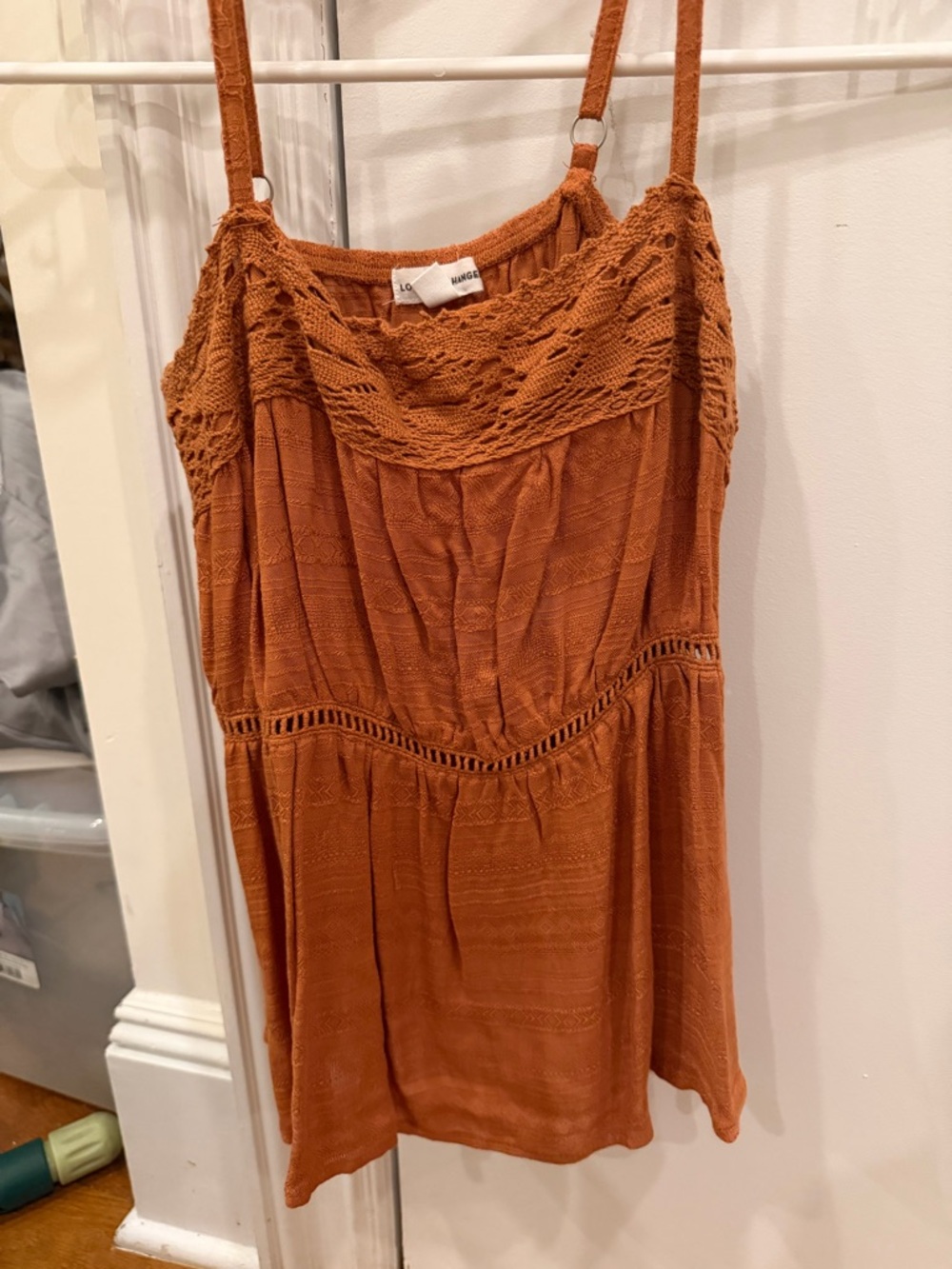Rust Crochet Trim Spaghetti Top